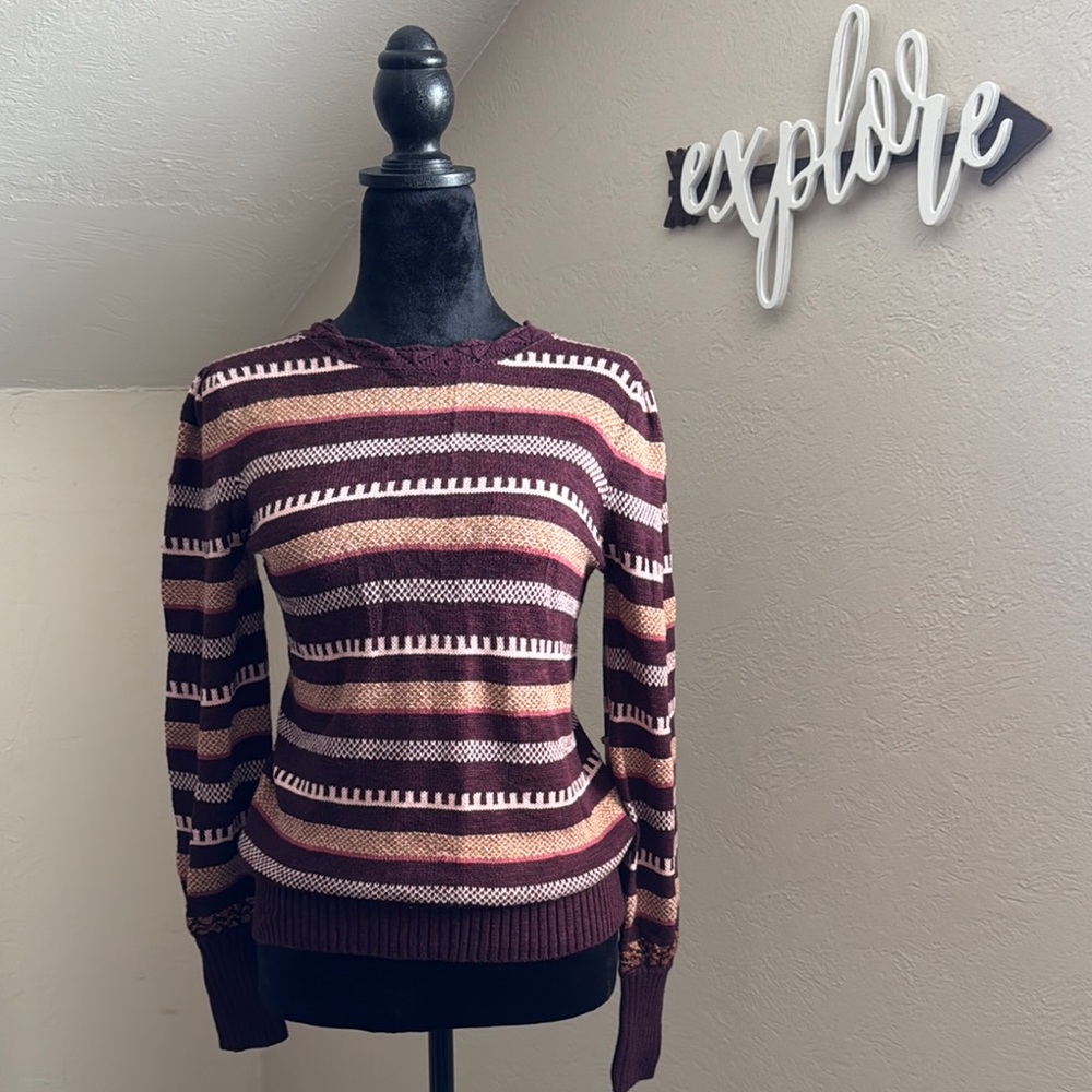 Striped Burgundy and Cream Women's Sweater